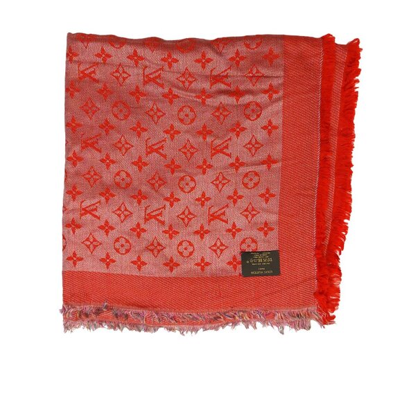 LOUIS VUITTON LV Vintage Red & Silver Metallic Silk Wool Scarf Shawl Wrap - Picture 8 of 10